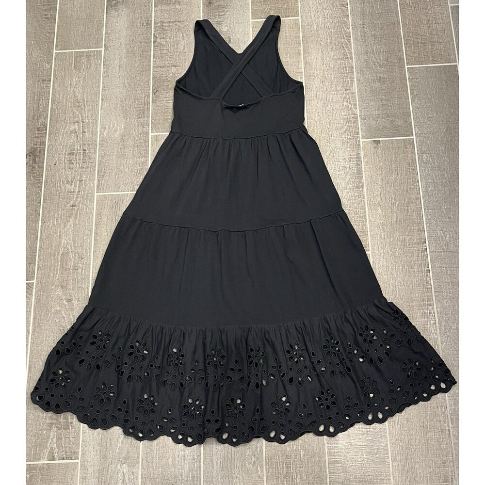 J. Crew Women’s Tiered knit dress eyelet trim Small Black Embroidery Stretch - Picture 4 of 12